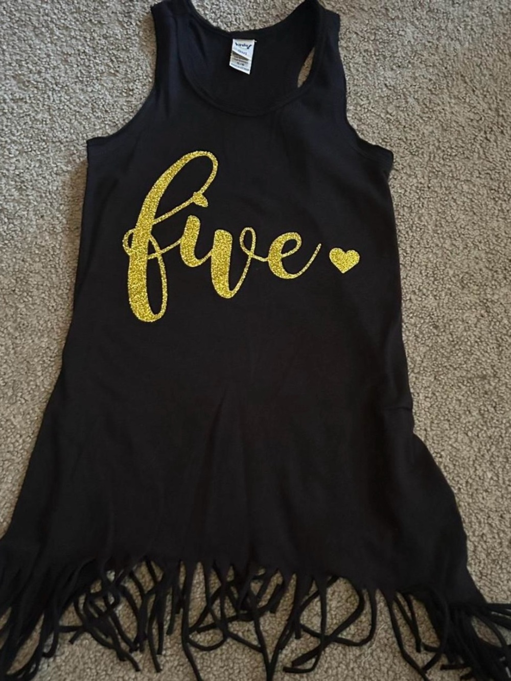 Kavio Black Tank Top with Gold Glitter "five" Script